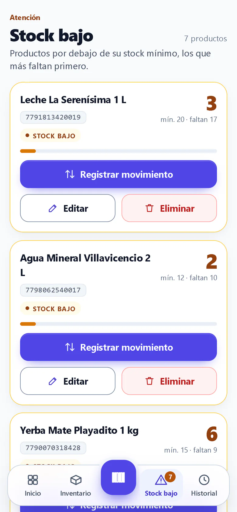 NELSON-SYSTEM: lista de stock bajo con las unidades que faltan